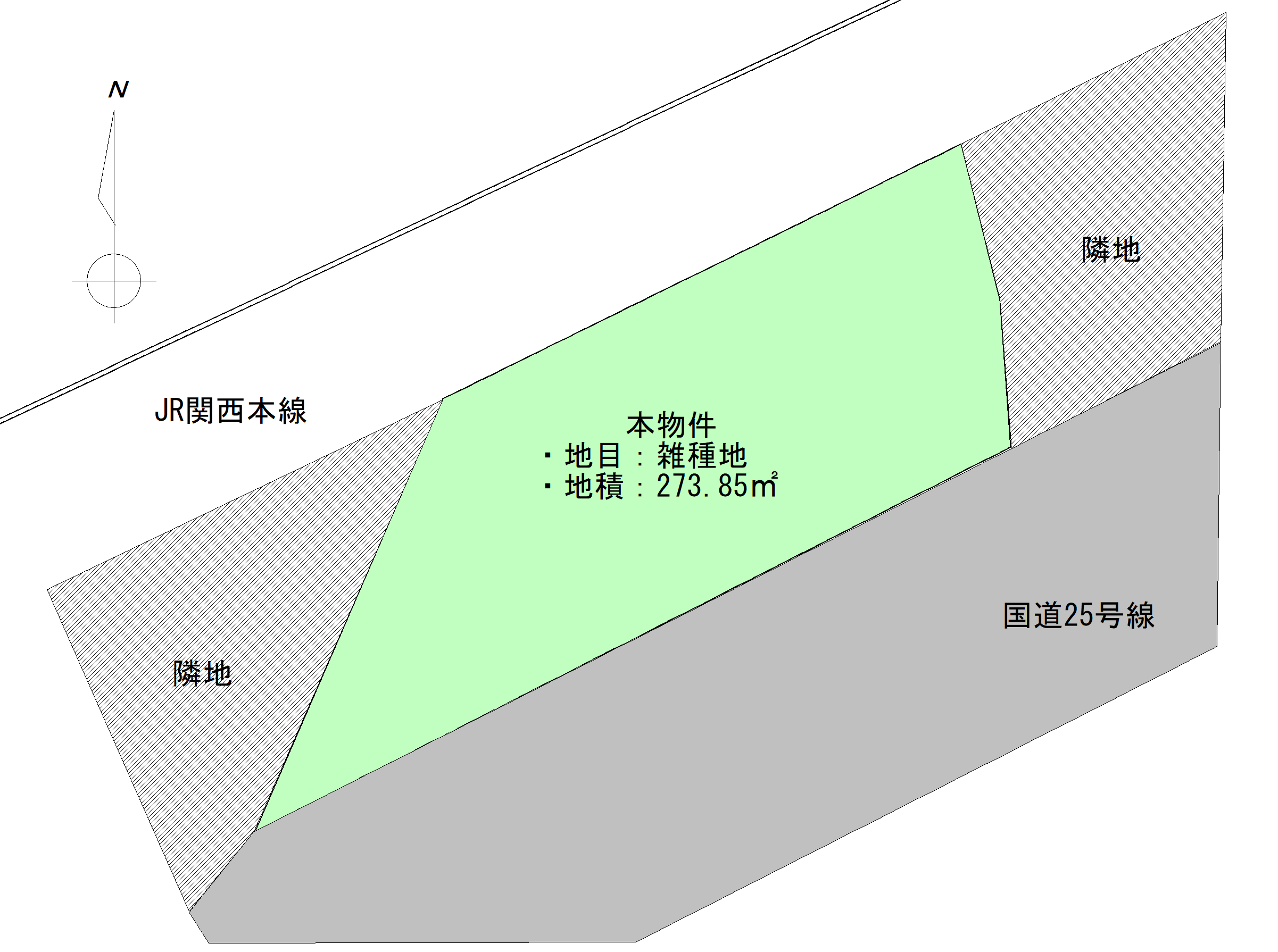 三重県伊賀市柏野「国道25号線に面する82坪超の事業用地」敷地見取り図