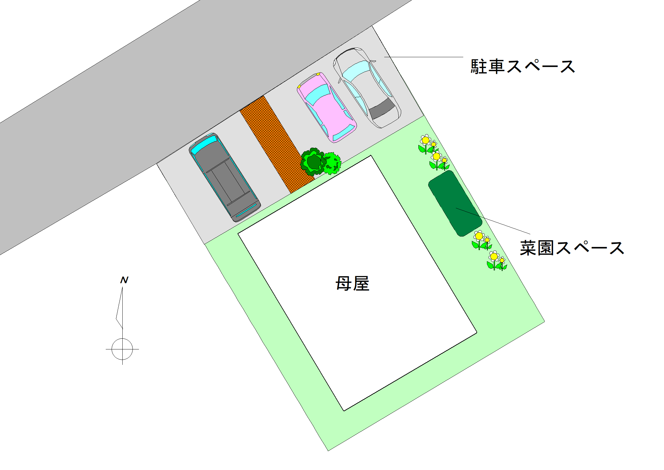 三重県伊賀市ゆめが丘「広い敷地と駐車場のあるパナホームの戸建住宅」敷地見取り図